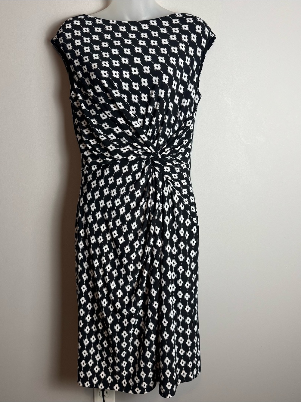 Lauren Ralph Lauren Geometric Print Twist Front Sheath Midi Dress Size 10